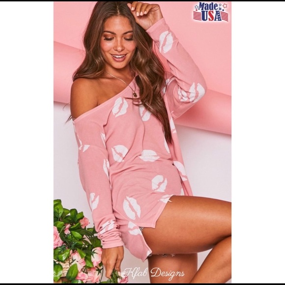 New! Sale!🔥 Barbie Pink w/ Lips Asymmetrical Cut Out Shoulder Cold Shoulder Top - Picture 2 of 9